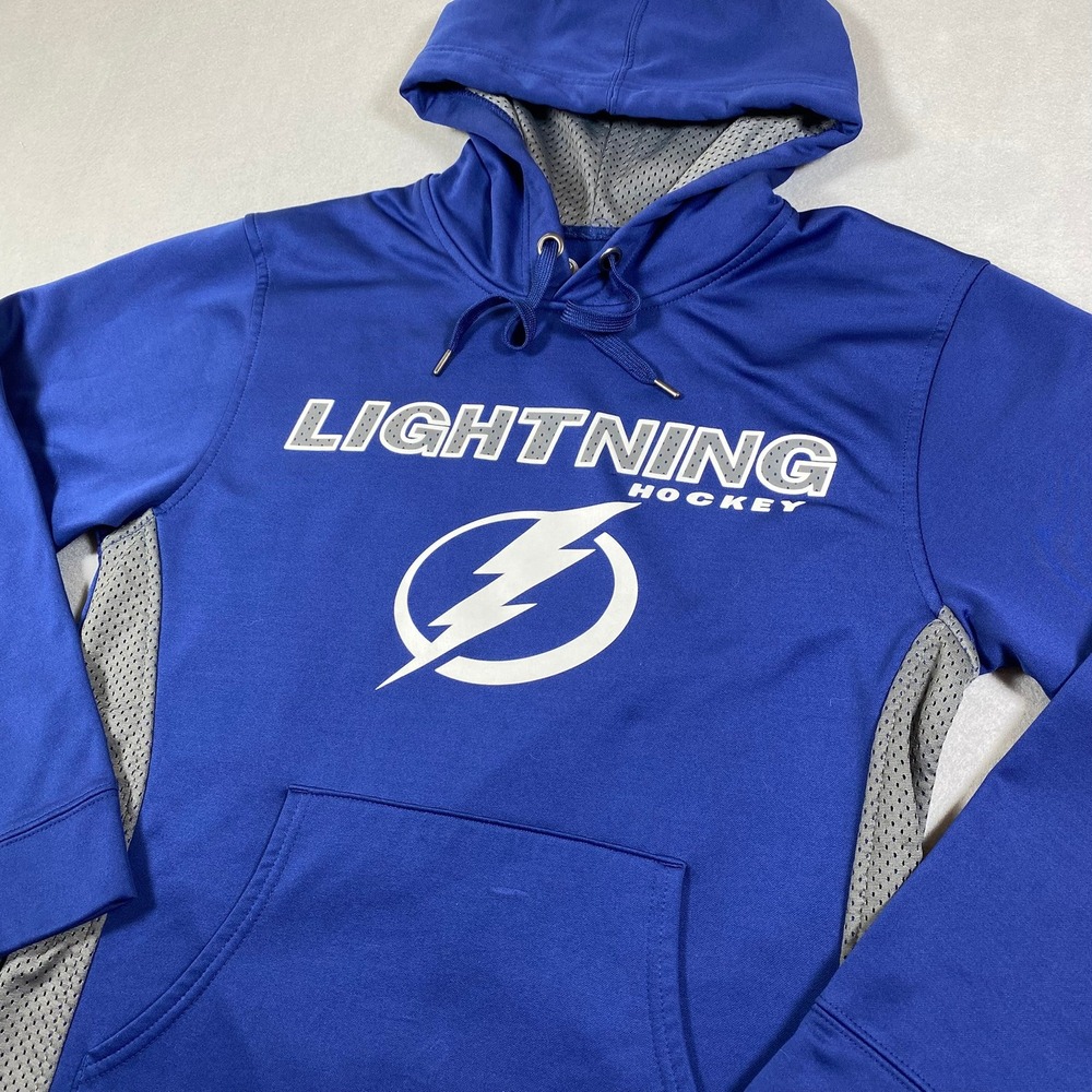 NHL Tampa Bay Lightning Hockey Hoodie Blue Mesh Panels Mens Small Sweatshirt